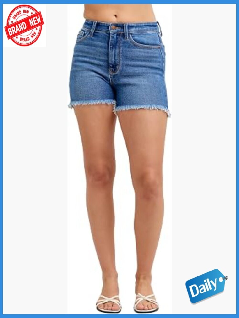 High Waisted Slim Shorts with Zipper Fly - Casual Cotton Blend